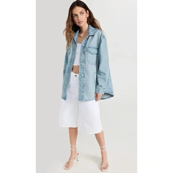 New Favorite Daughter The David Shacket Denim Jean Button Down Blue Large - Picture 4 of 17